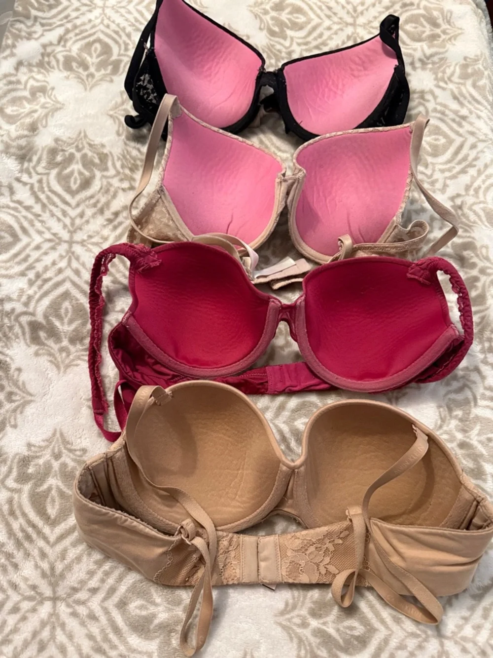 PINK Victoria's Secret Lace and Smooth Push-Up Bra - Black, Beige, Pink - Picture 2 of 5